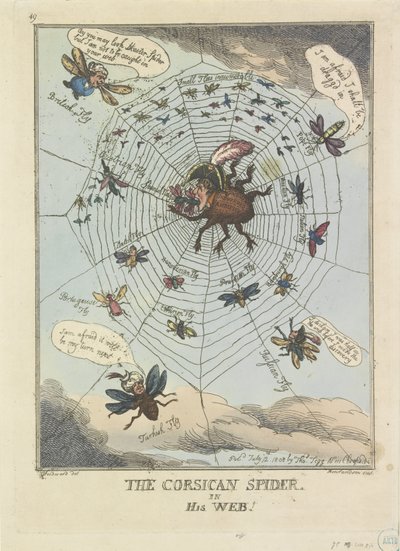 網にかかるコルシカ島のクモ、1808 年 コルシカ島のクモ、彼の Web で! (アイテムのタイトル) 作： Thomas Rowlandson