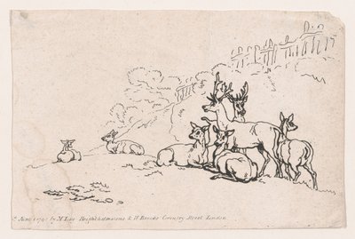 プレート 3 の鹿、人物、風景、牛の輪郭...ルの使用のために...、1790 年 6 月 1 日。 作： Thomas Rowlandson