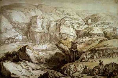 Delabole Slate Quarry (Whatman paperにペン、インク、水彩、鉛筆) 作： Thomas Rowlandson