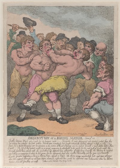 1812 年 3 月 1 日、マーク 100 ギニーのウォードとクワークのボクシングの試合の説明. 作： Thomas Rowlandson