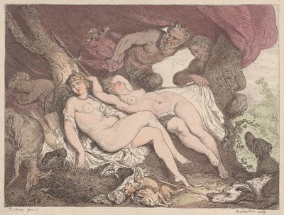 ダイアナと彼女のニンフはサテュロスによってスパイされました, 1790-1799., 1790-1799. 作： Thomas Rowlandson