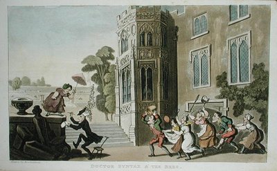 シンタックス博士とミツバチ（1812年に出版されたWilliam Combeの「The Tour of Dr Syntax in search of the Picturesque」より）（アクアチント画 作： Thomas Rowlandson