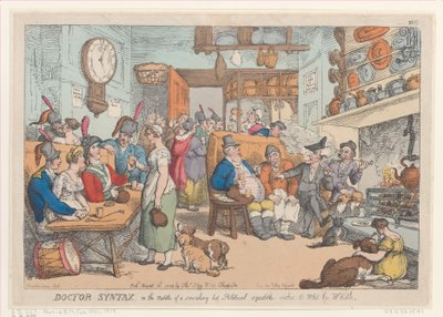 1813 年 8 月 31 日、ドクター シンタックス、政治的な論争が熱く燃え上がる中、Whe... に願いを込めて。 作： Thomas Rowlandson