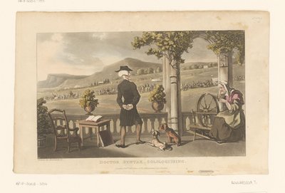 ドクター・シンタックスは、風景の中に現れた行列をじっと見つめている 作： Thomas Rowlandson