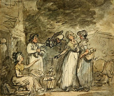 アヒルのために駆け引きするDr.シンタックス（紙にペン＆インクと水彩画） 作： Thomas Rowlandson