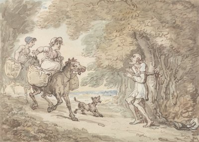 ハイウェイメンによって木にバインドされたDrSyntax（紙にペンとインクで水彩） 作： Thomas Rowlandson