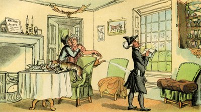 窓のウィットをコピーするDr.Syntax」。 作： Thomas Rowlandson