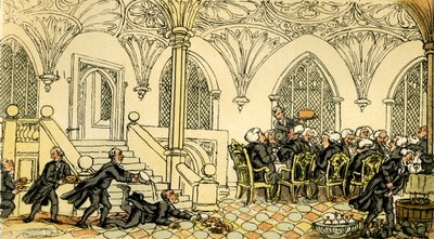 Dr.Syntaxが大学で楽しませてくれた」。 作： Thomas Rowlandson
