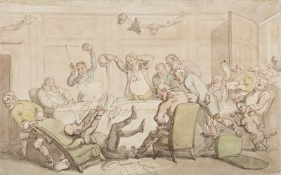 シンタックス博士がクラブで事故を起こした（紙にインクとトイレ） 作： Thomas Rowlandson