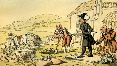 墓石に目を瞑るシンタックス博士」。 作： Thomas Rowlandson