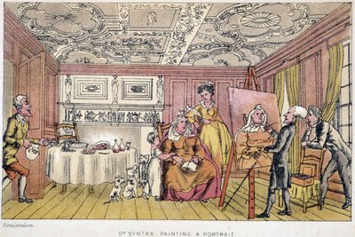肖像画を描くシンタクス博士 - W. Combe著、Rowlandson画による「シンタクス博士の絵の慰めと妻を求めての3つの旅」（ロンドン、ホッテン社）の中で。 作： Thomas Rowlandson
