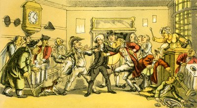 喫茶店での喧嘩に出席したシンタックス博士」。 作： Thomas Rowlandson