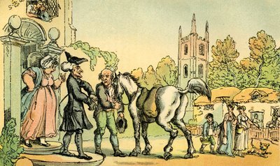 レイクスへのツアーに出発するシンタックス博士」。 作： Thomas Rowlandson