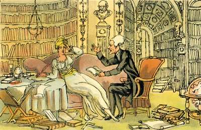青いストッキングの美しさを持つシンタックス博士」。 作： Thomas Rowlandson