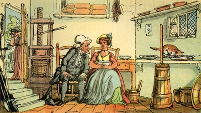 酪農家のメイドさんとシンタックス博士」。 作： Thomas Rowlandson