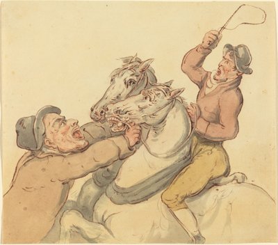 ペアの飼育馬を持つドローバー 作： Thomas Rowlandson