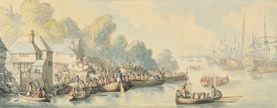 ハウ卿の行動後の6月20日のサザンプトンへの乗船-バージョンB、c.1794（ペンとインクを織り込んだグラファイトの上にペンとインクを塗ったトイレ） 作： Thomas Rowlandson