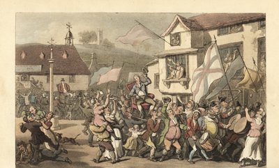 選挙のためにセダンチェアで運ばれた英国人紳士 作： Thomas Rowlandson