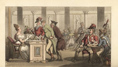 パリのカフェでフェアリモナディエールといちゃつく英国紳士 作： Thomas Rowlandson