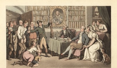 密猟事件を聞く書斎の英国紳士 作： Thomas Rowlandson