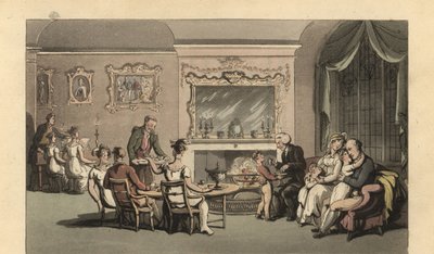 パーラーでくつろぐ英国紳士と妻と子供たち 作： Thomas Rowlandson