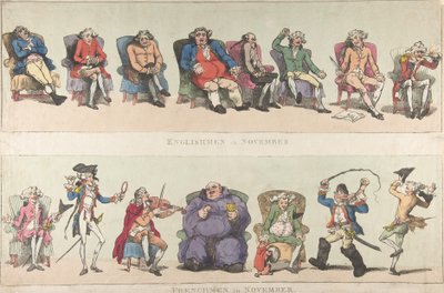 11月のイギリス人、11月のフランス人、1788年11月25日、1788年11月25日。 作： Thomas Rowlandson
