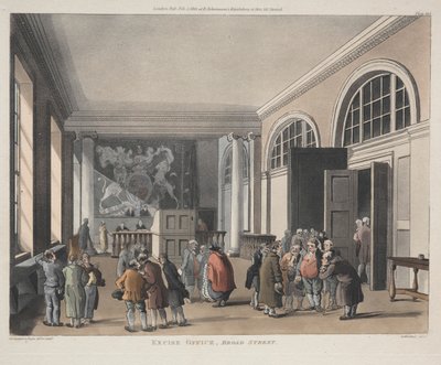 エクサイスオフィス、ブロードストリート、1810年。 作： Thomas Rowlandson