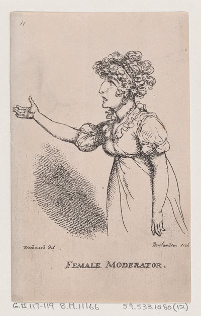 女性司会者、1808年、1808年。 作： Thomas Rowlandson