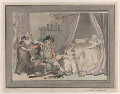 町の 4 時、1790 年 10 月 20 日、1790 年 10 月 20 日。 作： Thomas Rowlandson