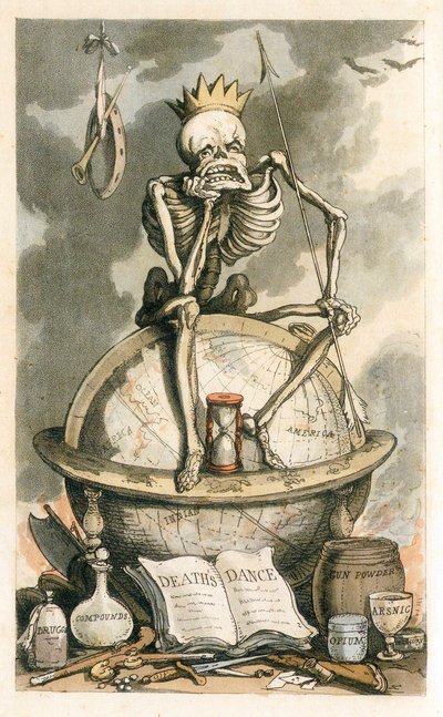 The English Dance of Death、pub の口絵。 1815 年の着色された彫刻、1815 年。 作： Thomas Rowlandson