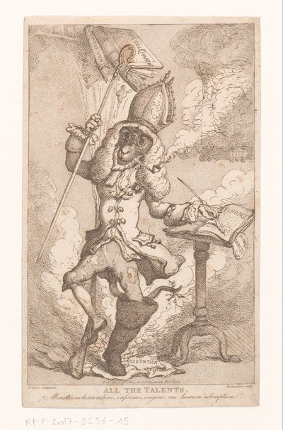 「ポリュプス」の「すべての才能」の口絵 (E. S. バレット)、1807 年 すべての才能 (オブジェクトのタイトル) 作： Thomas Rowlandson
