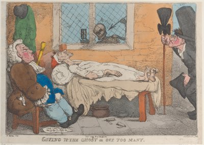 ゴーストまたは 1 つが多すぎるをあきらめる、1813 年。、1813 年。 作： Thomas Rowlandson