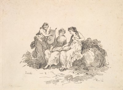 Harmony-Two Nymphs Singing、Another Playing a Lyre、1784-88 作： Thomas Rowlandson