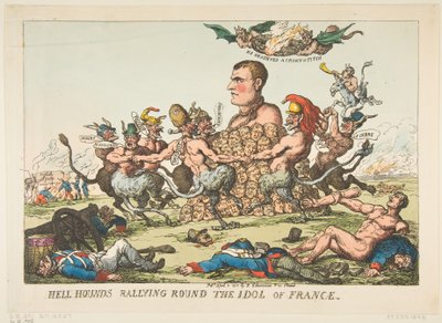 ヘルハウンズは、1815年4月8日、フランスの偶像を結集しました。 作： Thomas Rowlandson