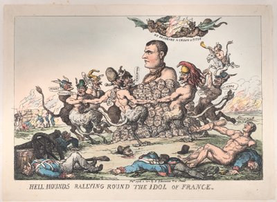 1815 年 4 月 8 日、フランスの偶像の周りに集結するヘルハウンド。 作： Thomas Rowlandson