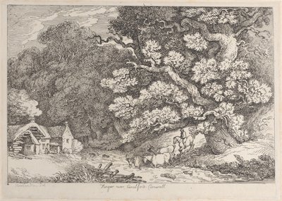 コーンウォールのCamelford近くのHengar（『コーンウォールの風景』より、1812年頃）。 作： Thomas Rowlandson