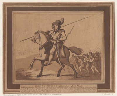 1798 年 7 月 1 日、アイルランド反乱軍の首領、ヘンリー・マンロー、1798 年 7 月 1 日。 作： Thomas Rowlandson