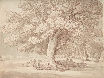 樫の木の下の鹿の群れ、1775～1827年。 作： Thomas Rowlandson