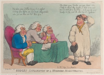 1815 年 3 月 1 日、100 人の治安判事に関するホッジの説明、1815 年 3 月 1 日。 作： Thomas Rowlandson