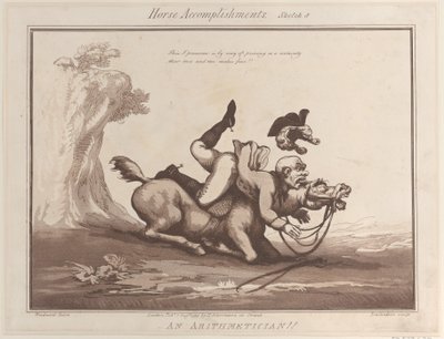 馬の功績、スケッチ 8: 算術士!!、1799 年 8 月 1 日、1799 年 8 月 1 日。 作： Thomas Rowlandson