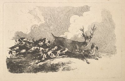 Hounds Hunting a Stag、1784-88。 作： Thomas Rowlandson