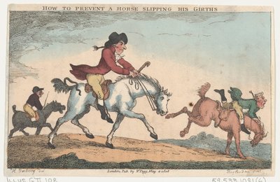 馬が胴回りを滑るのを防ぐ方法、1808 年 5 月 4 日、1808 年 5 月 4 日。 作： Thomas Rowlandson