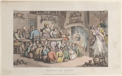 スリッパを狩る」『ウェイクフィールドの牧師』より、1817年5月1日。 作： Thomas Rowlandson