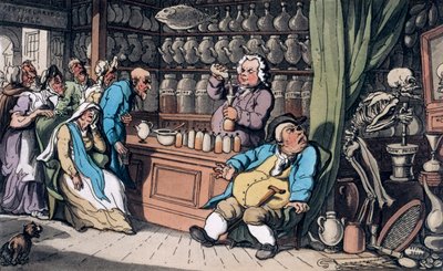 「私には人が耐え忍ぶそれぞれの病気を治す秘術がある」、1814年 作： Thomas Rowlandson