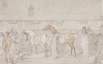 厩舎のインテリア（紙にペンとインクと水彩） 作： Thomas Rowlandson