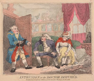 侵入または医者の邪魔、パブ。 1786年（手描きの彫刻） 作： Thomas Rowlandson