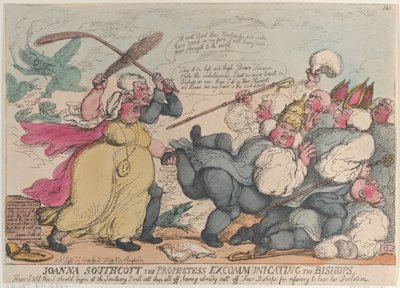 預言者ジョアンナ・サウスコット、1814年9月20日、司教たちを破門する。 作： Thomas Rowlandson