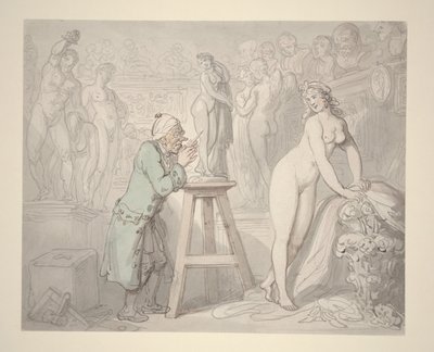 彼のスタジオのジョセフ・ノルケンズ、1810年頃（紙に鉛筆、インク、水彩） 作： Thomas Rowlandson