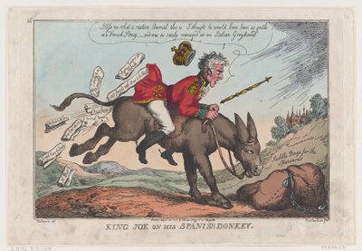スペインのロバに乗るジョー王、1808 年 8 月 27 日、1808 年 8 月 27 日。 作： Thomas Rowlandson