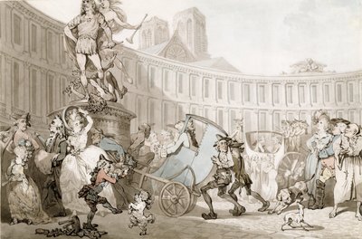 La Place des Victoires、パリ、1789年頃（敷き紙の上のグラファイトの上にペンとインクと水彩画） 作： Thomas Rowlandson